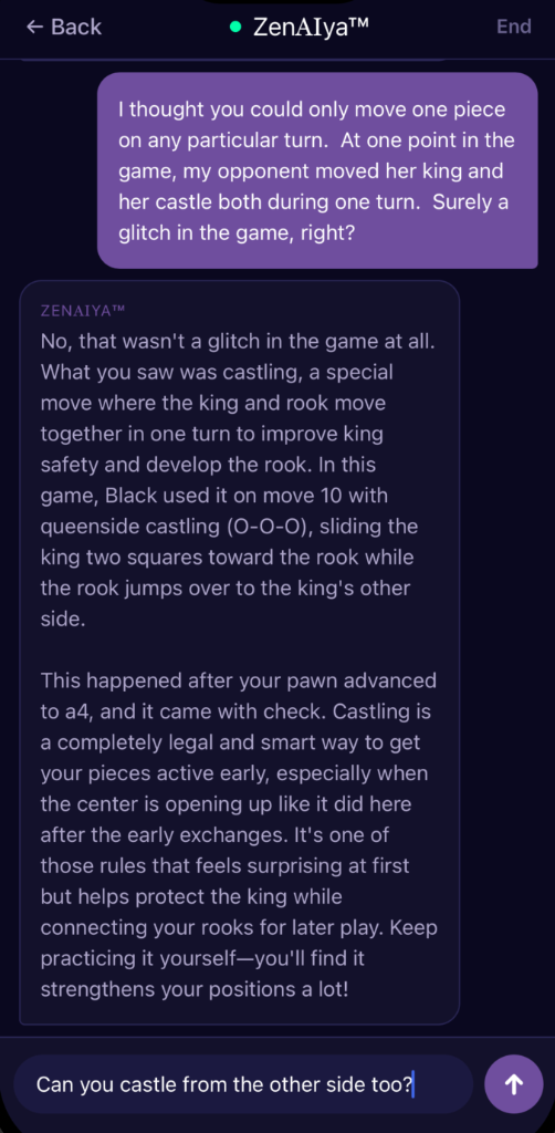 ZenAIya™ Chess Seek Counsel Chat Screen